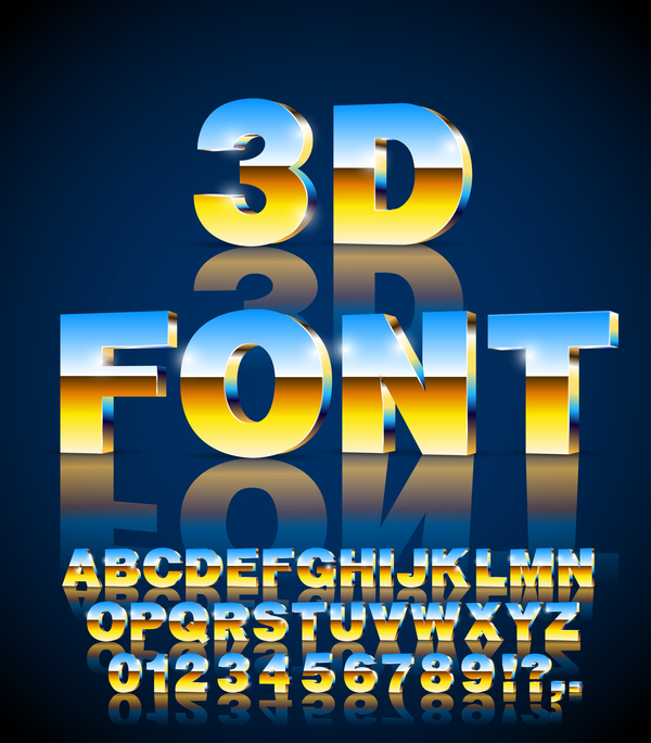 Blue with golden gradient alphabet with number vector material