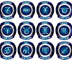 Blue zodiac icons vector set