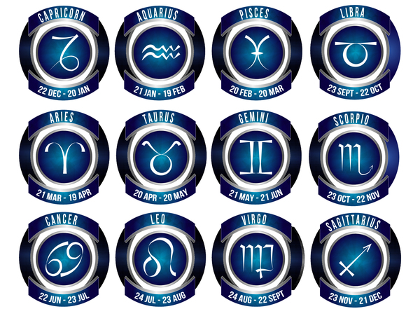 Blue zodiac icons vector set