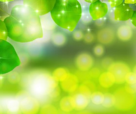 Bokeh background with green leaves vector material 01