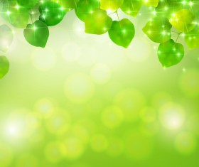 Bokeh background with green leaves vector material 02
