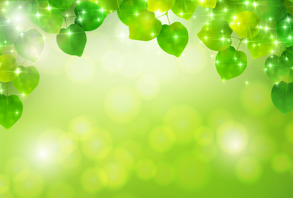 Bokeh background with green leaves vector material 02