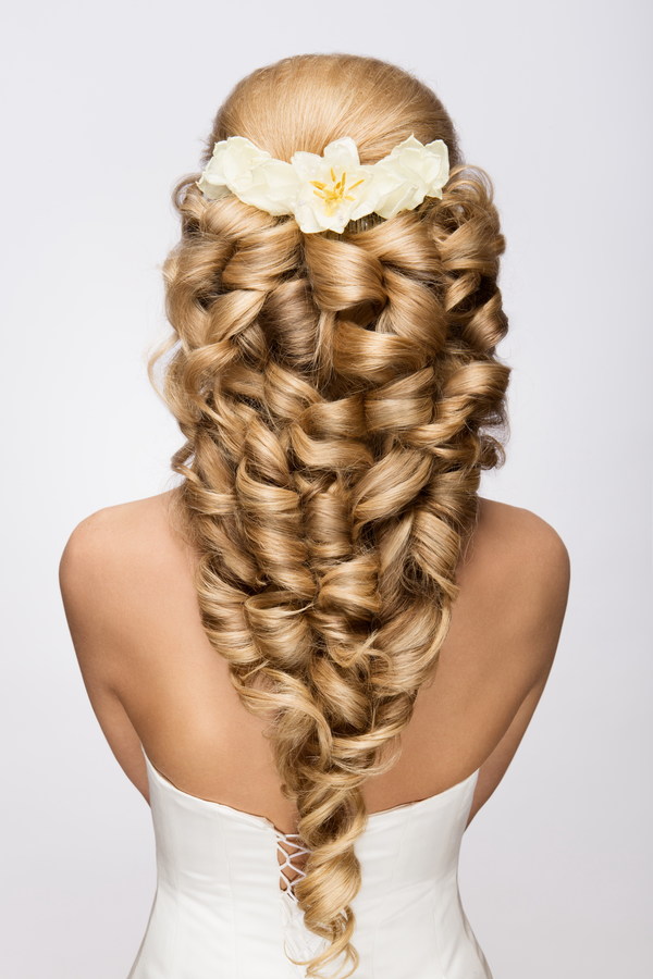 Bride big hair perm hair style Stock Photo