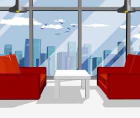 Business office with red sofa vector