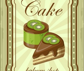 Cake with bakery shop retor poster vector 01