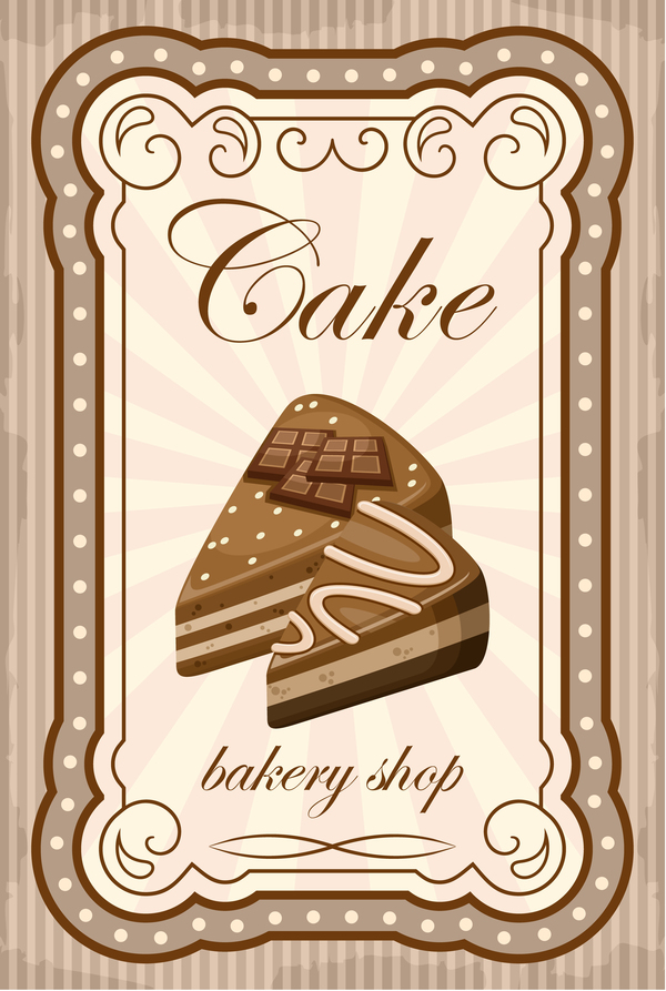 Cake with bakery shop retor poster vector 02