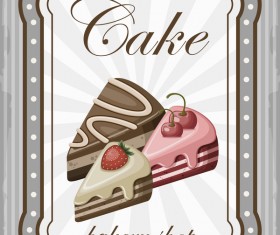 Cake with bakery shop retor poster vector 03