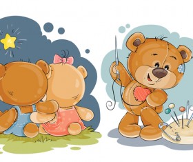 Cartoon teddy bears head drawing vector 03