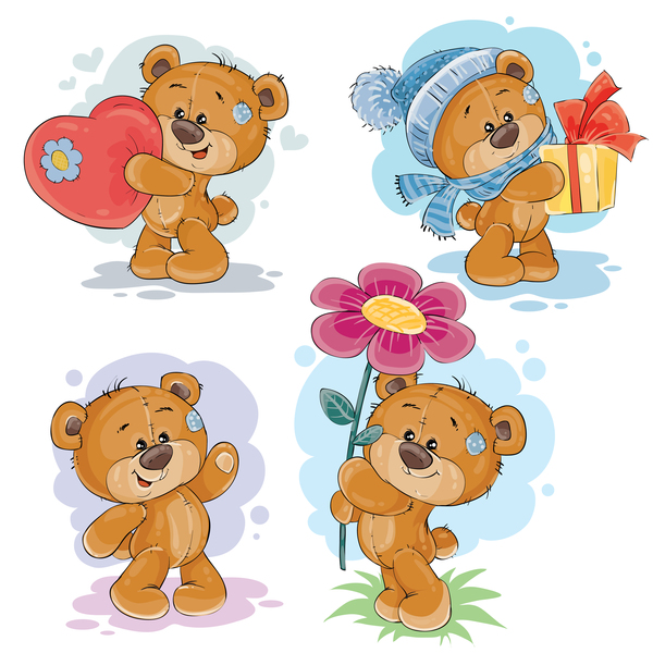 Cartoon teddy bears head drawing vector 04