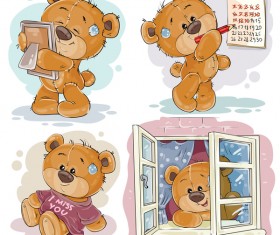 Cartoon teddy bears head drawing vector 08