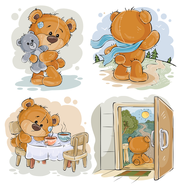 Cartoon teddy bears head drawing vector 09