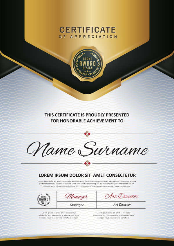 Certificate with diploma template luxury vector material 06