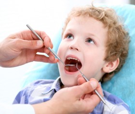 Check the teeth of the child Stock Photo