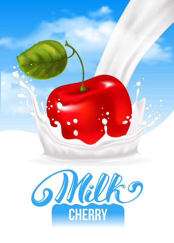 Cherry milk poster background vector 01