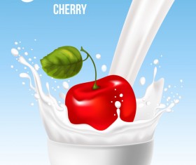 Cherry milk poster background vector 02