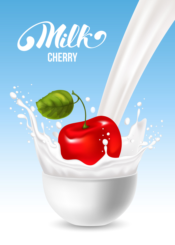 Cherry milk poster background vector 02