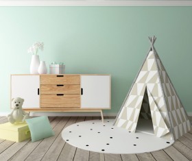 Children's small tent inside the bedroom Stock Photo