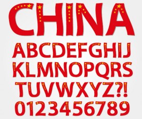 China style alphabet with numbers vector