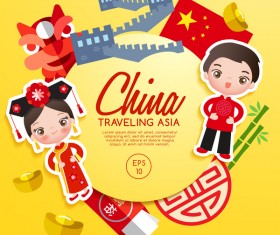 China travel cartoon template vector