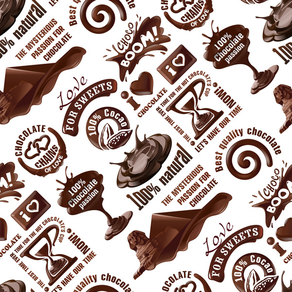 Chocolate logos vector seamless pattern