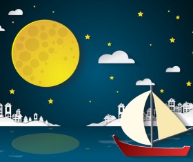 City nightime and moon cartoon vector