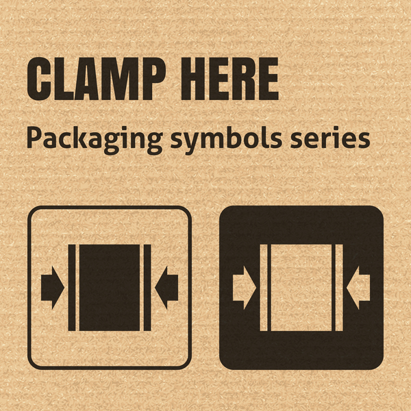 Clamp here packaging icons series vector
