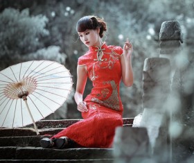 Classic cheongsam women Stock Photo
