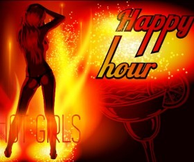 Cocktail party poster template with beautiful girl vector 01