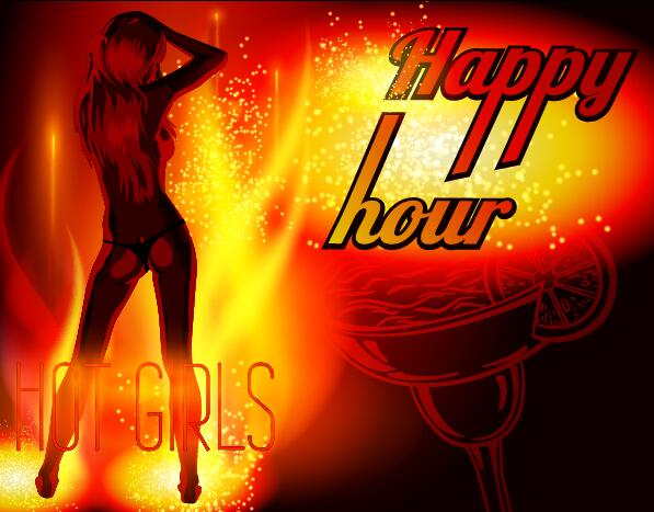 Cocktail party poster template with beautiful girl vector 01
