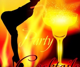 Cocktail party poster template with beautiful girl vector 02