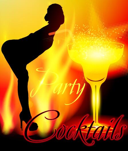 Cocktail party poster template with beautiful girl vector 02