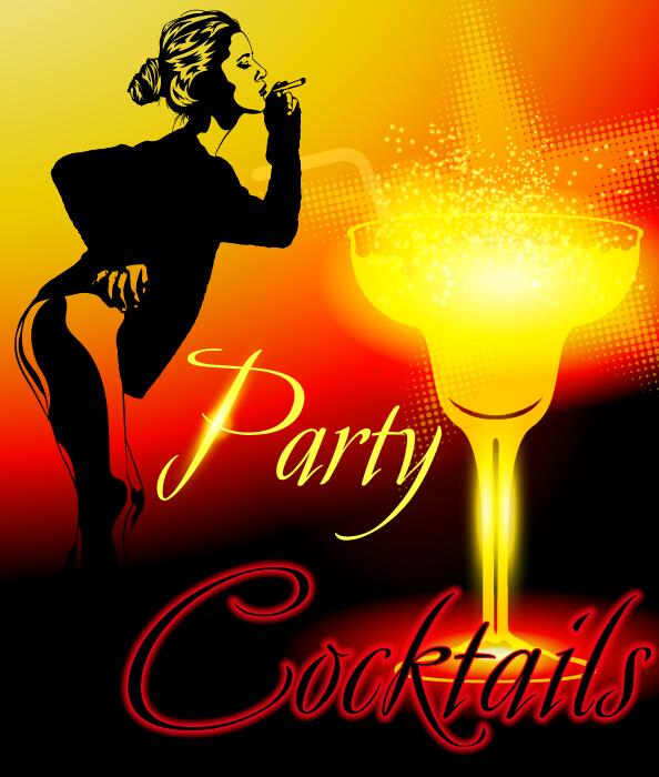 Cocktail party poster template with beautiful girl vector 03