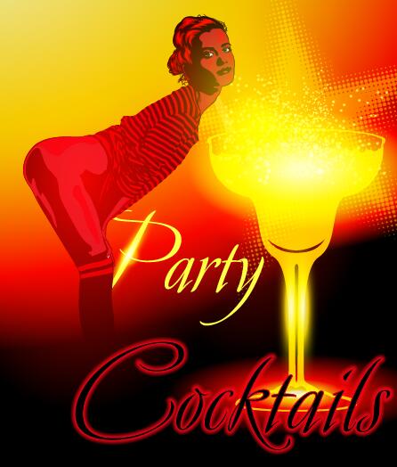 Cocktail party poster template with beautiful girl vector 04
