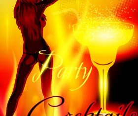 Cocktail party poster template with beautiful girl vector 05