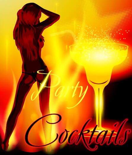 Cocktail party poster template with beautiful girl vector 05