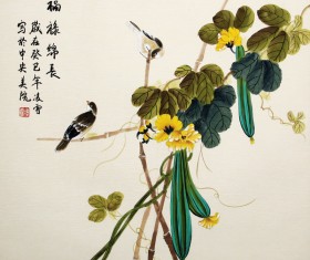 Color magpie ink painting HD picture