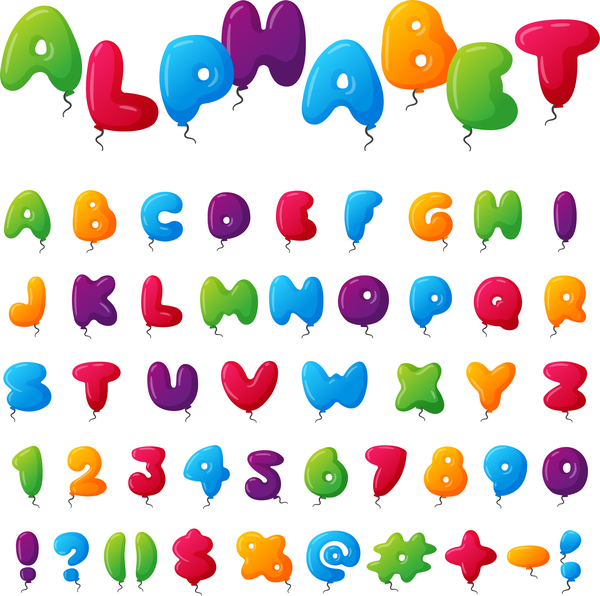 Colored balloon alphabet with numbers vector