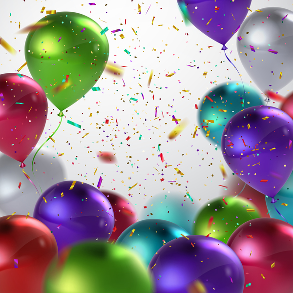 Colorful balloon and confetti birthday background vector