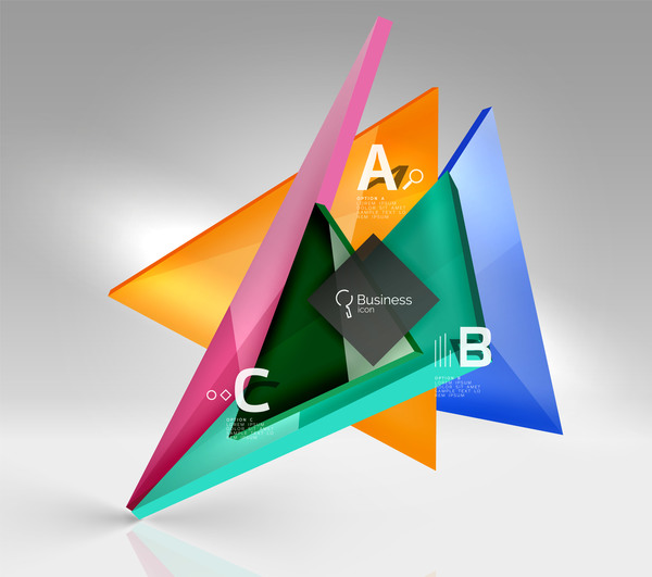 Colorful glass triangles business template vectors 07