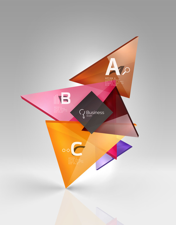 Colorful glass triangles business template vectors 08