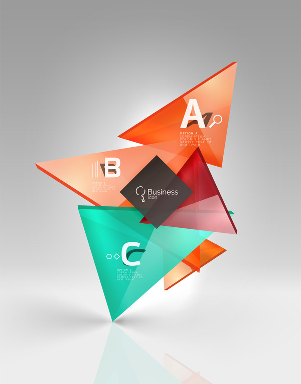 Colorful glass triangles business template vectors 10