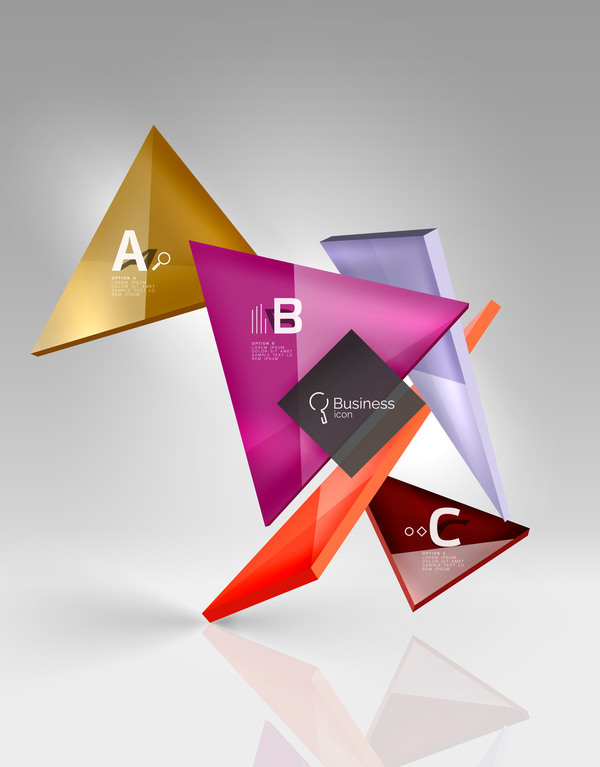 Colorful glass triangles business template vectors 12