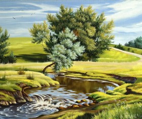 Country Landscape Oil Painting Stock Photo