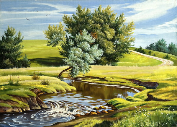 Country Landscape Oil Painting Stock Photo