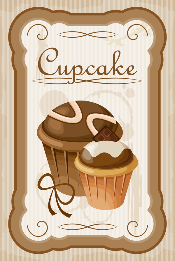 Cupcake poster retro design vectors 01