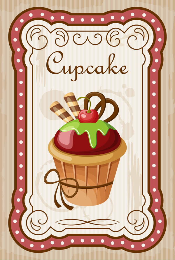 Cupcake poster retro design vectors 02