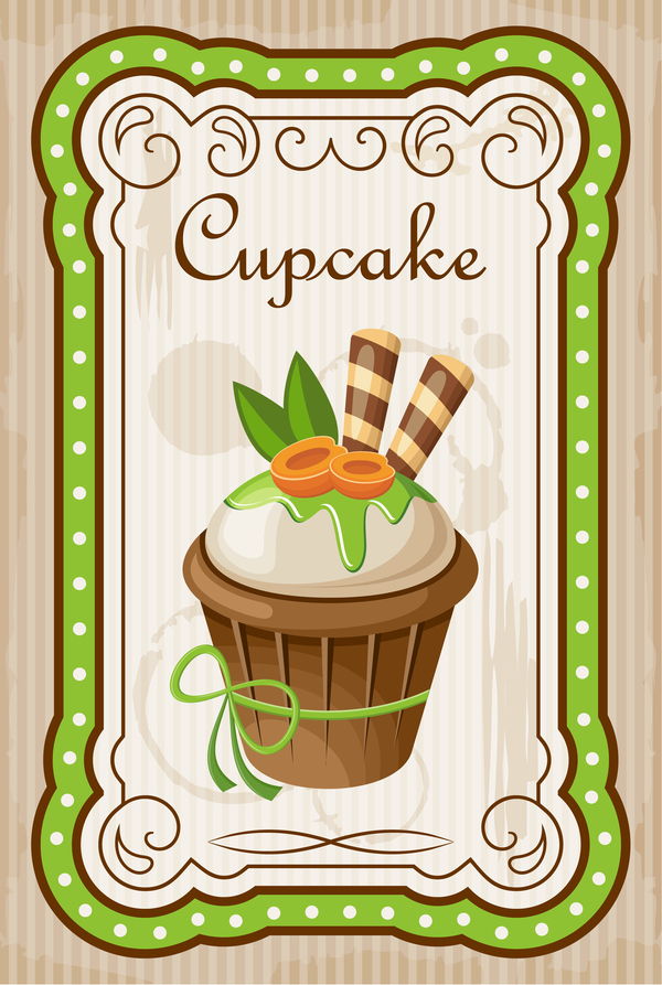 Cupcake poster retro design vectors 03