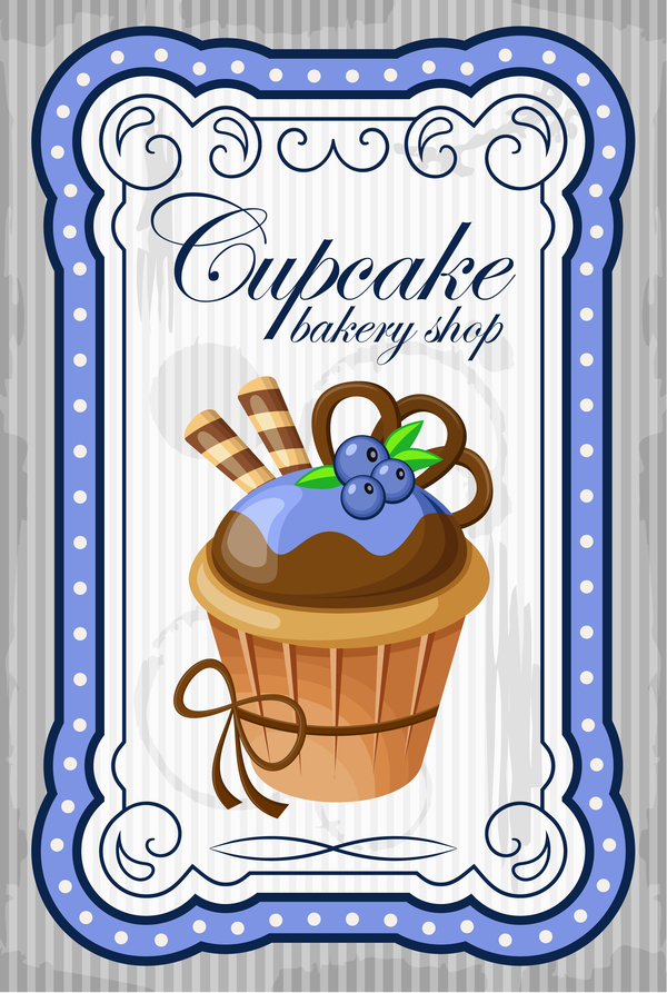 Cupcake poster retro design vectors 04