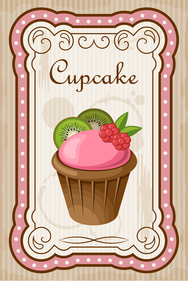 Cupcake poster retro design vectors 05