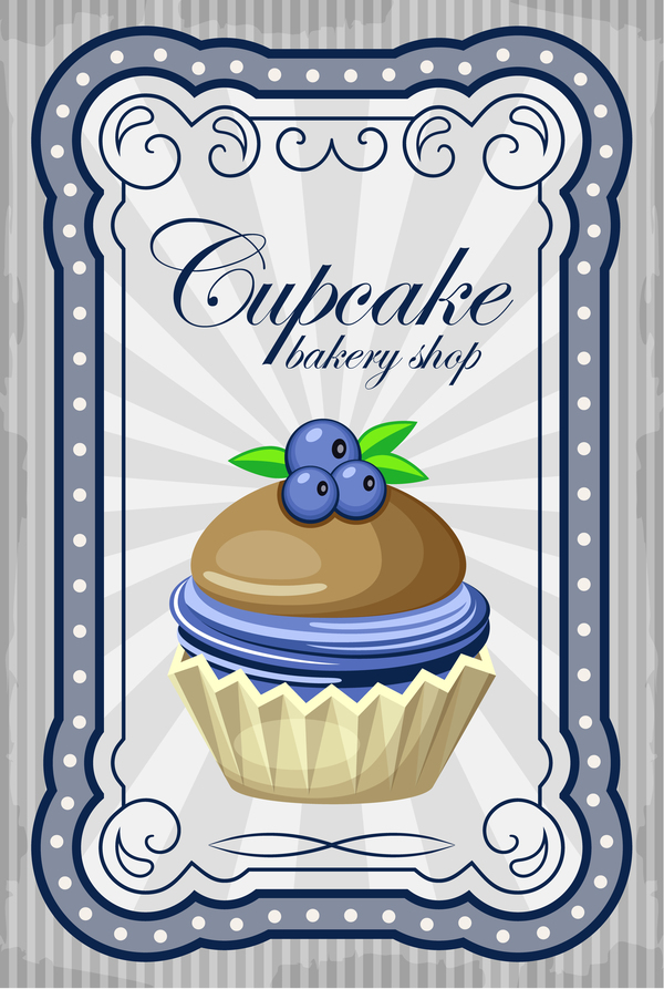 Cupcake poster retro design vectors 06